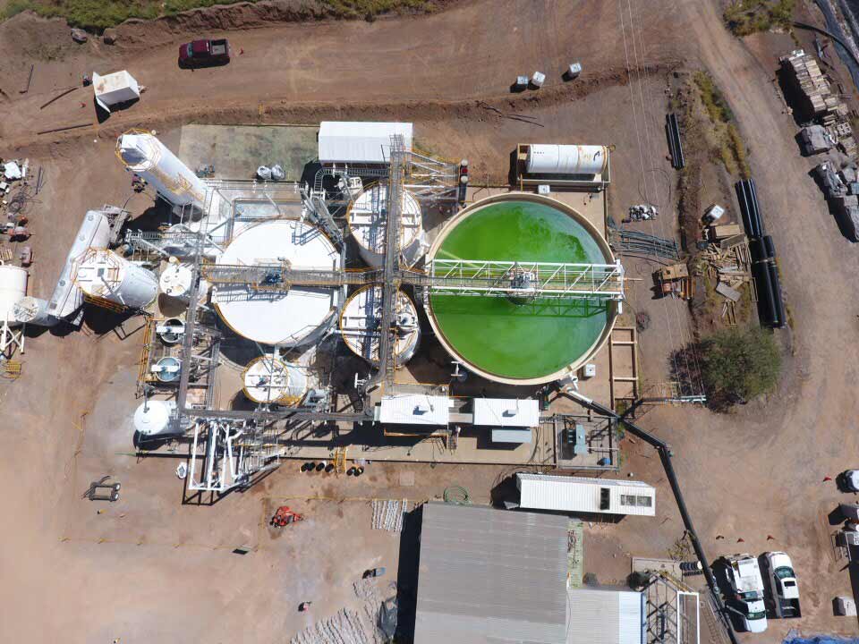 Overhead view of a mine water treatment plant supporting ongoing operations and clean water production